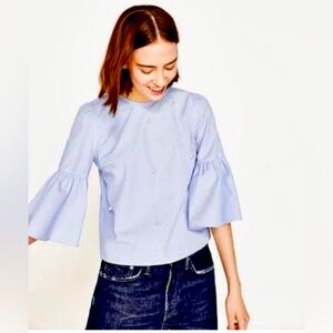 ZARA BELL SLEEVE BOXY POPLIN BLOUSE